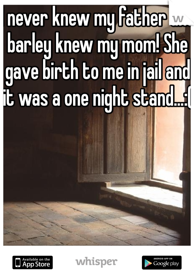I never knew my father and barley knew my mom! She gave birth to me in jail and it was a one night stand...:(