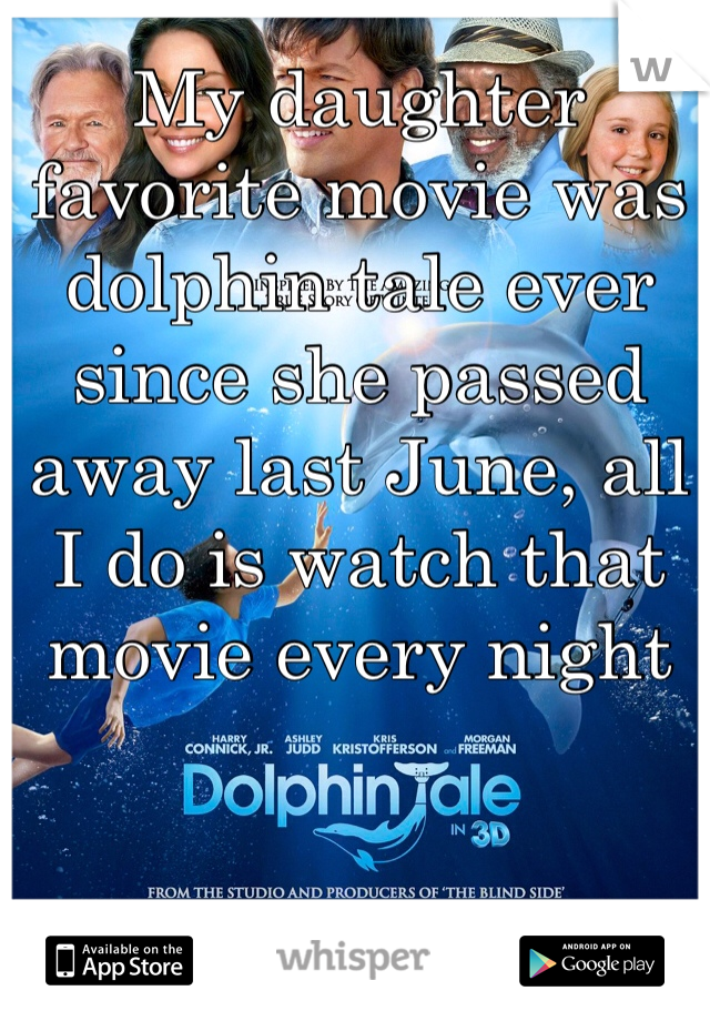 My daughter favorite movie was dolphin tale ever since she passed away last June, all I do is watch that movie every night 