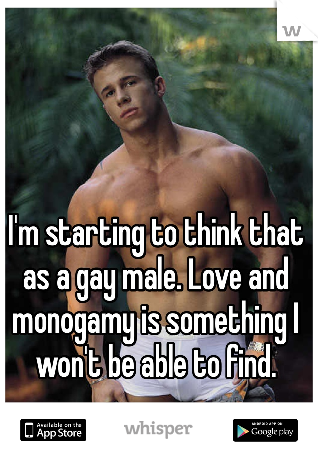 I'm starting to think that as a gay male. Love and monogamy is something I won't be able to find.