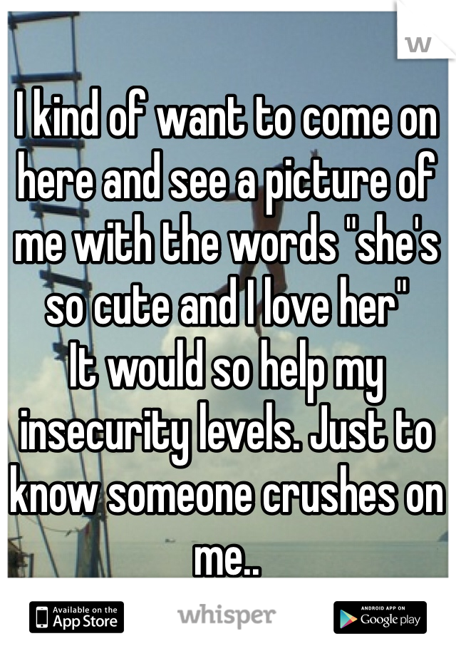 I kind of want to come on here and see a picture of me with the words "she's so cute and I love her" 
It would so help my insecurity levels. Just to know someone crushes on me.. 