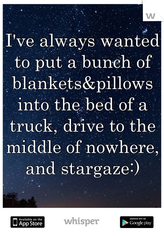 I've always wanted to put a bunch of blankets&pillows into the bed of a truck, drive to the middle of nowhere, and stargaze:)
