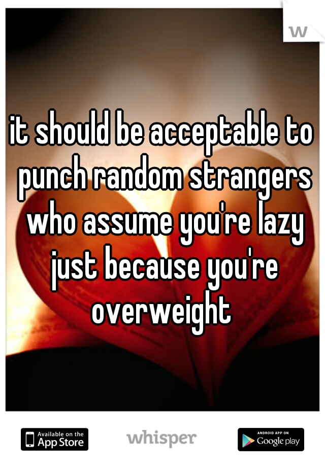 it should be acceptable to punch random strangers who assume you're lazy just because you're overweight 