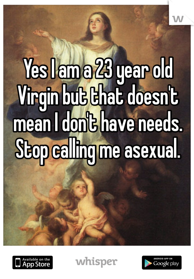 Yes I am a 23 year old Virgin but that doesn't mean I don't have needs. Stop calling me asexual. 