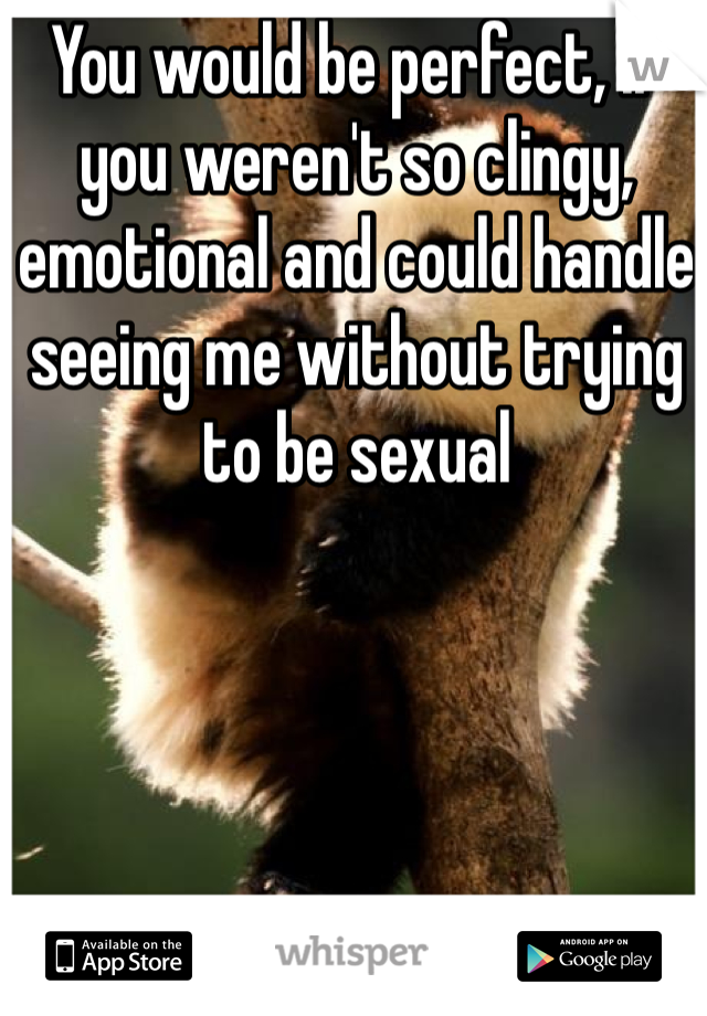 You would be perfect, if you weren't so clingy, emotional and could handle seeing me without trying to be sexual