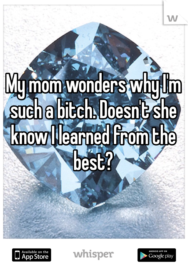 My mom wonders why I'm such a bitch. Doesn't she know I learned from the best? 