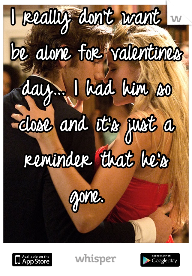 I really don't want to be alone for valentines day... I had him so close and it's just a reminder that he's gone.  