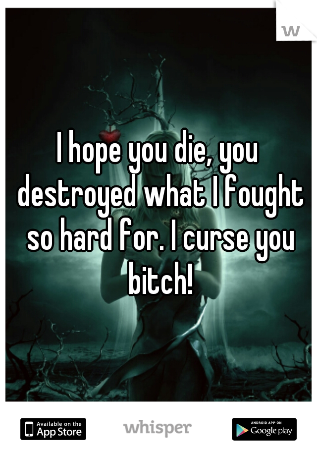 I hope you die, you destroyed what I fought so hard for. I curse you bitch!