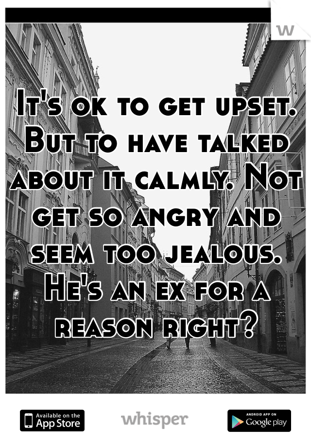 It's ok to get upset. But to have talked about it calmly. Not get so angry and seem too jealous. He's an ex for a reason right?