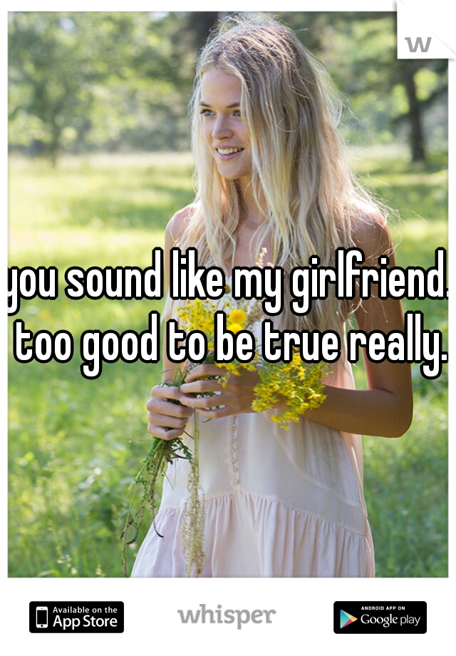 you sound like my girlfriend. too good to be true really.