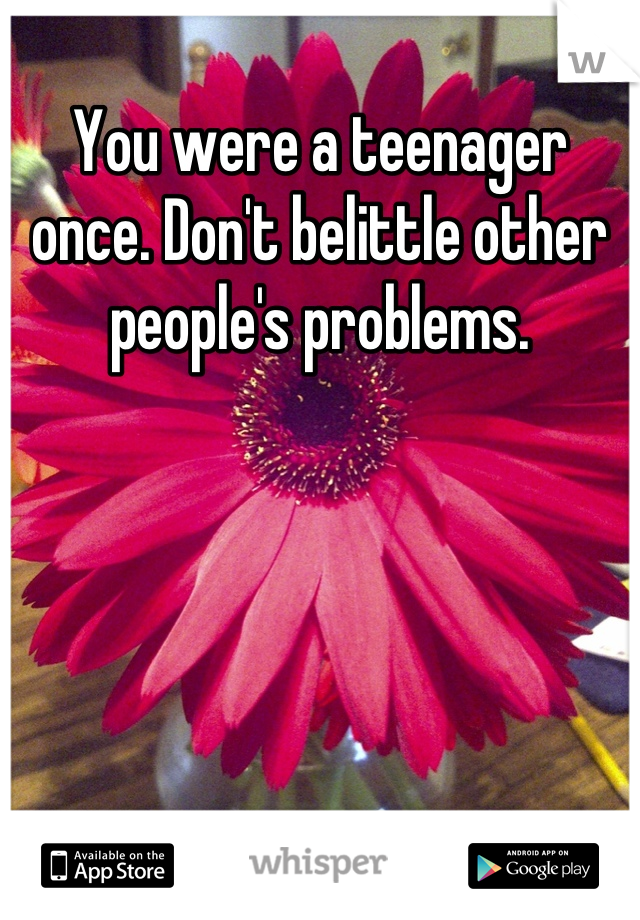 You were a teenager once. Don't belittle other people's problems.