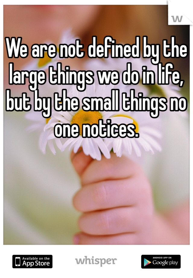 We are not defined by the large things we do in life, but by the small things no one notices.