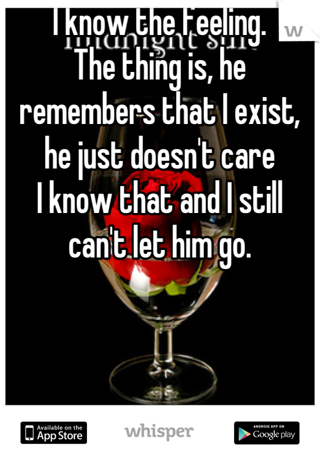 I know the feeling.
The thing is, he remembers that I exist, he just doesn't care 
I know that and I still  can't let him go.