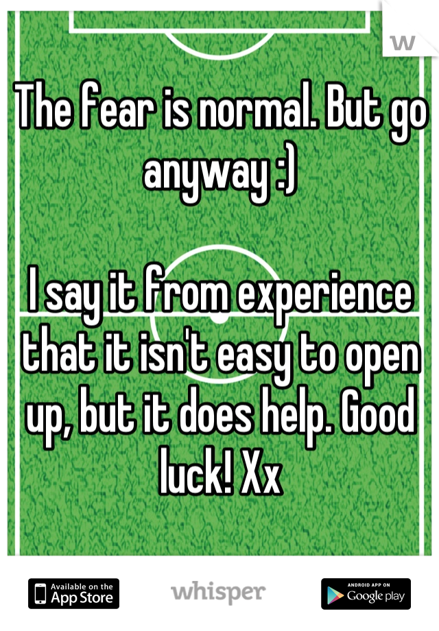 The fear is normal. But go anyway :) 

I say it from experience that it isn't easy to open up, but it does help. Good luck! Xx
