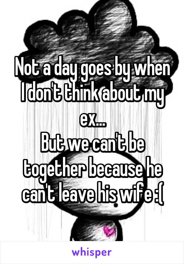 Not a day goes by when I don't think about my ex...
But we can't be together because he can't leave his wife :(