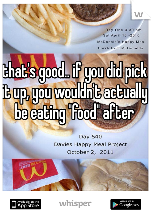 that's good.. if you did pick it up, you wouldn't actually be eating "food" after 