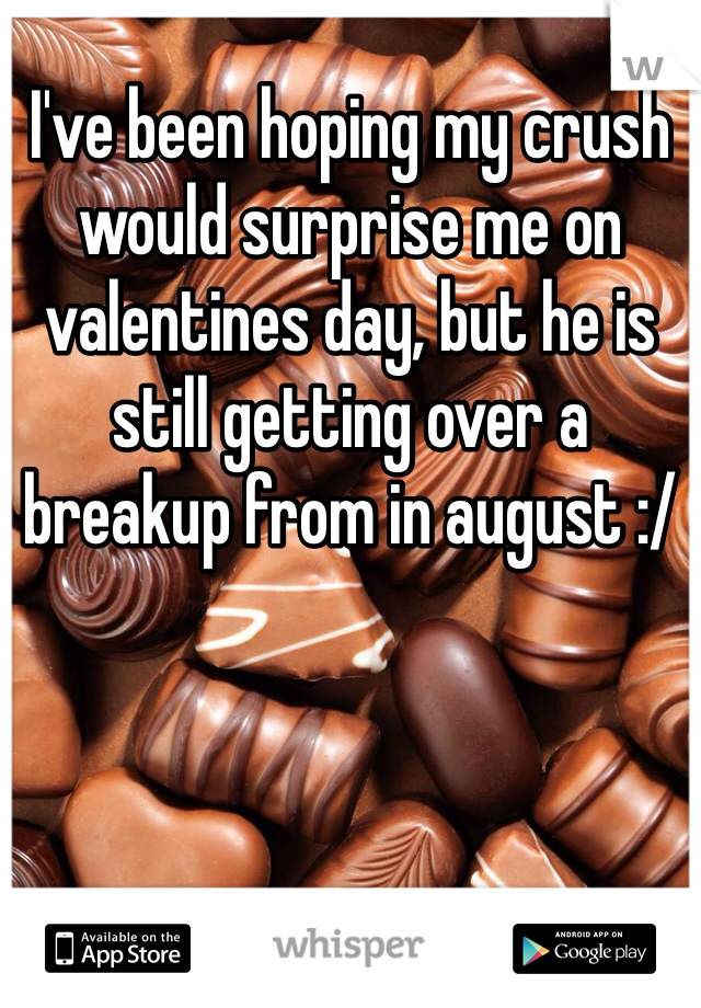 I've been hoping my crush would surprise me on valentines day, but he is still getting over a breakup from in august :/