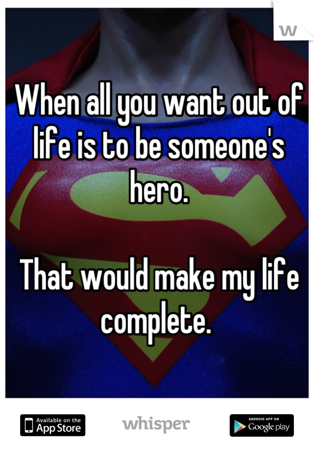 When all you want out of life is to be someone's hero. 

That would make my life complete. 