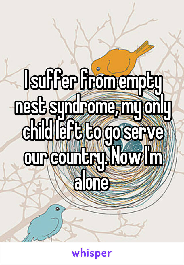 I suffer from empty nest syndrome, my only child left to go serve our country. Now I'm alone 