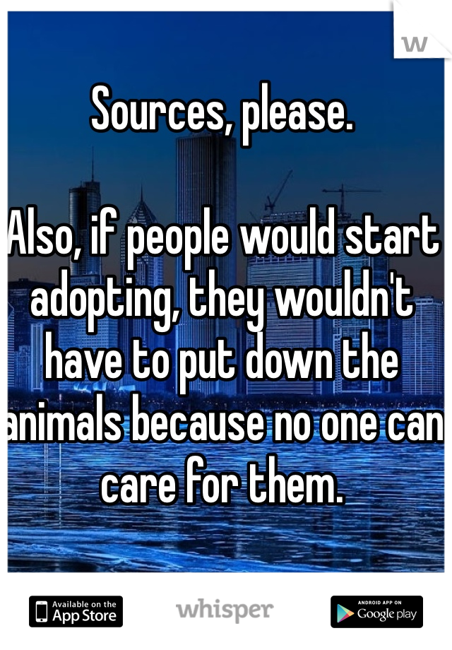 Sources, please.

Also, if people would start adopting, they wouldn't have to put down the animals because no one can care for them.