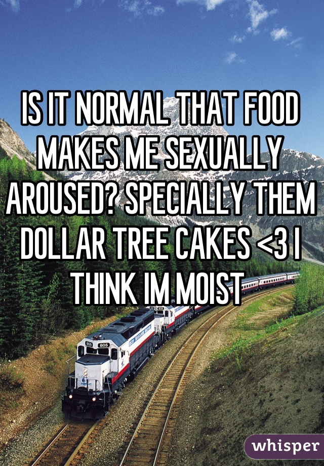 IS IT NORMAL THAT FOOD MAKES ME SEXUALLY AROUSED? SPECIALLY THEM DOLLAR TREE CAKES <3 I THINK IM MOIST 