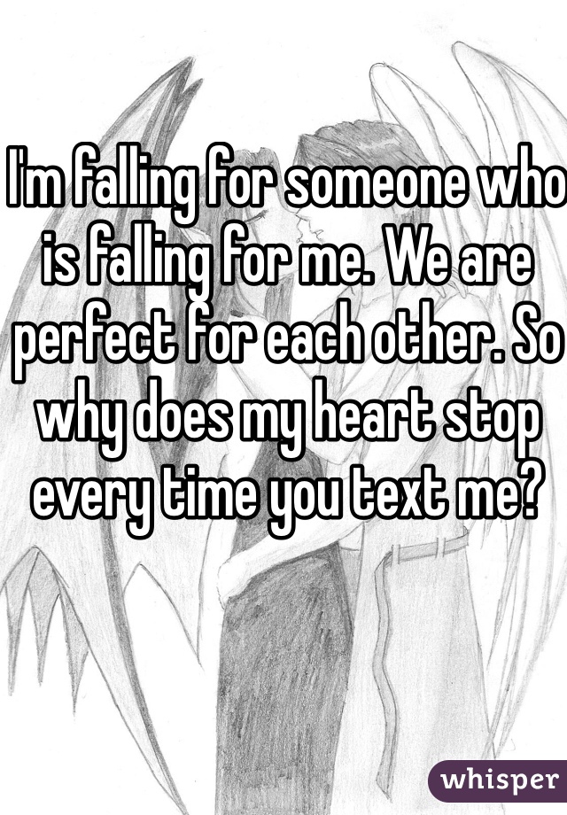 I'm falling for someone who is falling for me. We are perfect for each other. So why does my heart stop every time you text me? 