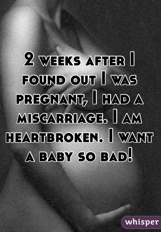 2 weeks after I found out I was pregnant, I had a miscarriage. I am heartbroken. I want a baby so bad! 