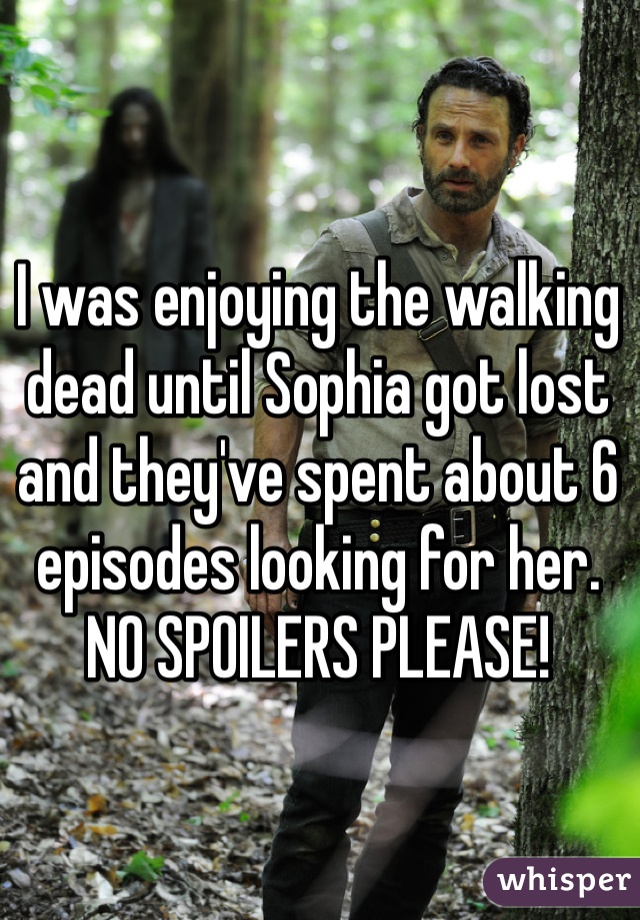 I was enjoying the walking dead until Sophia got lost and they've spent about 6 episodes looking for her.
NO SPOILERS PLEASE! 