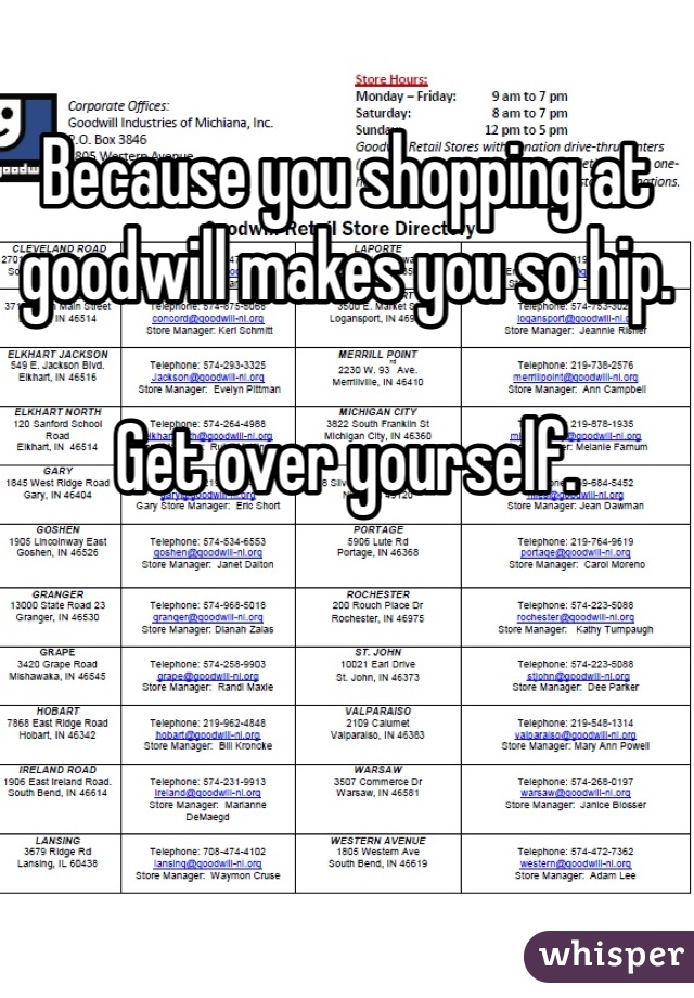 Because you shopping at goodwill makes you so hip. 

Get over yourself. 