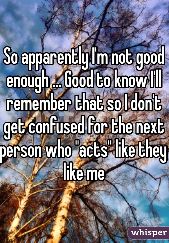 So apparently I'm not good enough ... Good to know I'll remember that so I don't get confused for the next person who "acts" like they like me 
