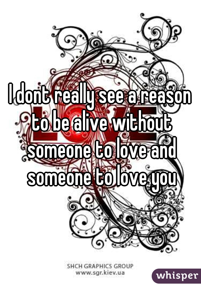 I dont really see a reason to be alive without someone to love and someone to love you