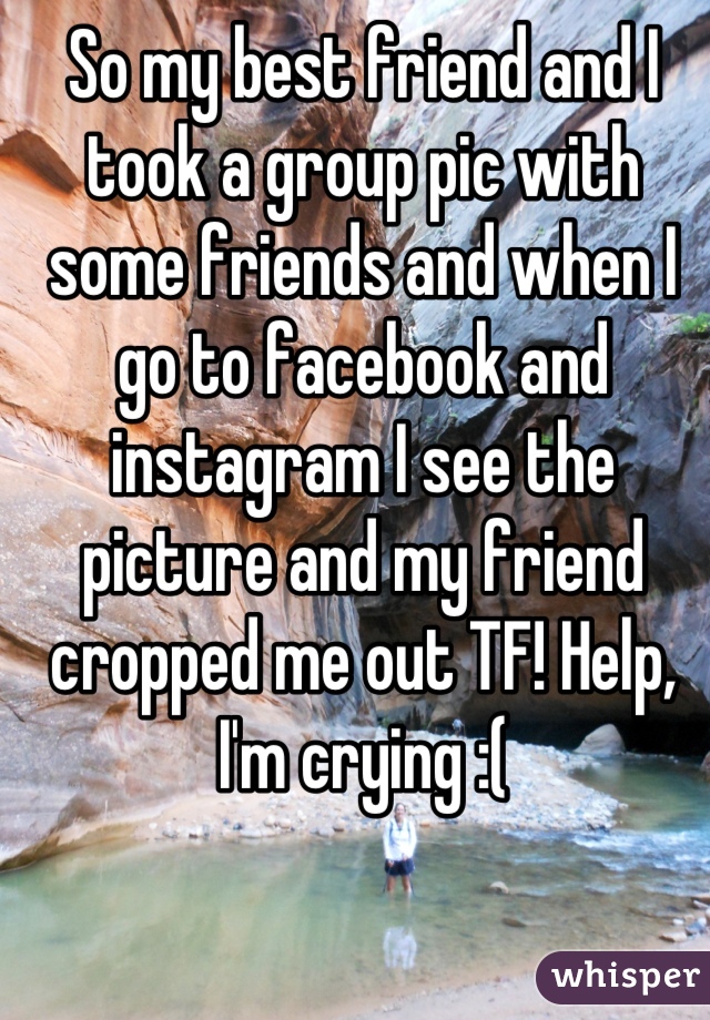 So my best friend and I took a group pic with some friends and when I go to facebook and instagram I see the picture and my friend cropped me out TF! Help, I'm crying :(