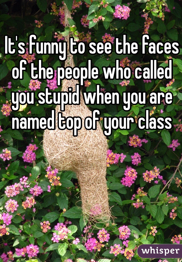 It's funny to see the faces of the people who called you stupid when you are named top of your class
