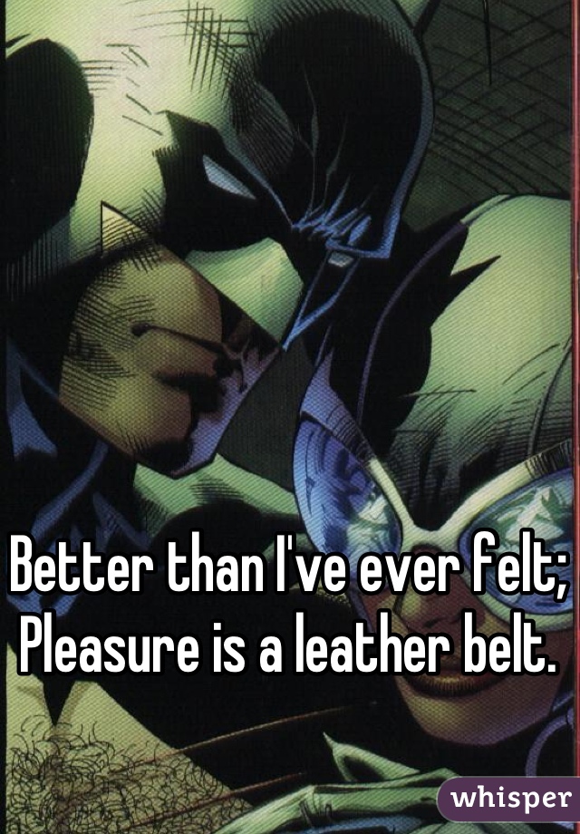 Better than I've ever felt; Pleasure is a leather belt.