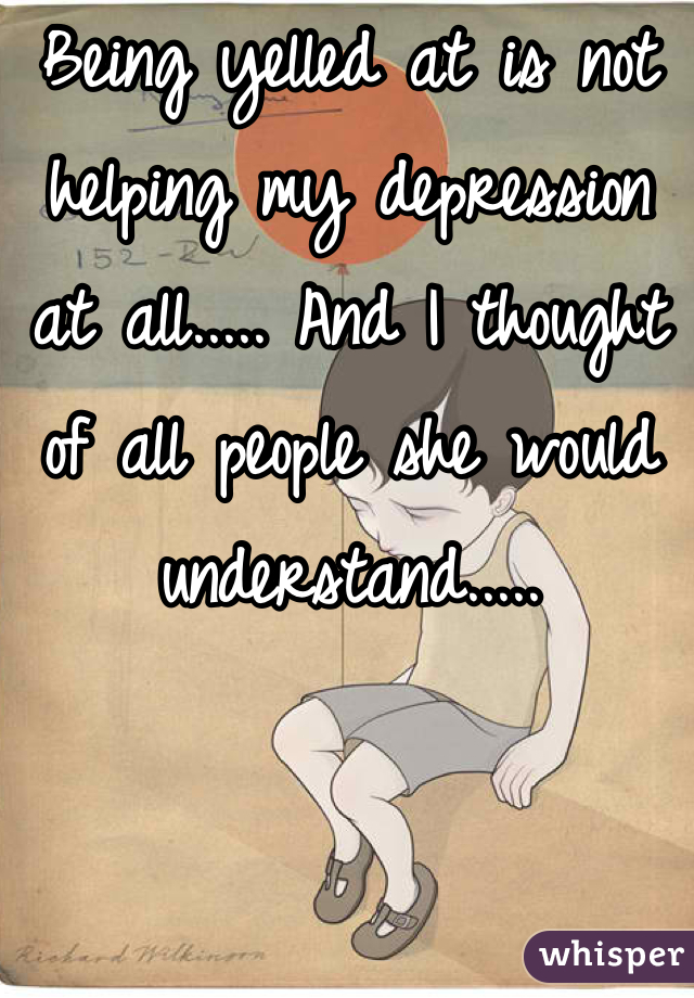 Being yelled at is not helping my depression at all..... And I thought of all people she would understand.....