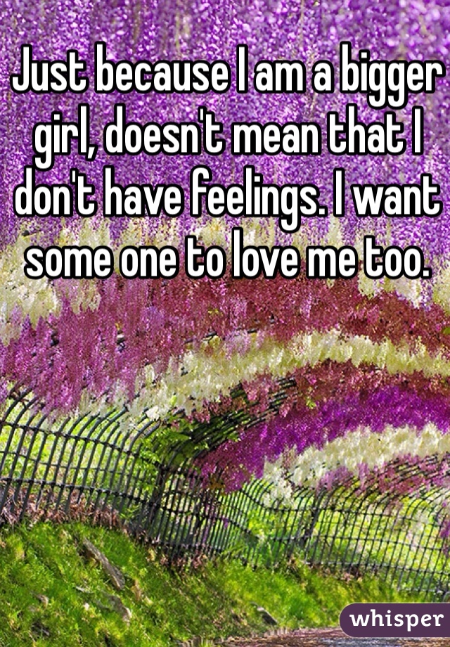 Just because I am a bigger girl, doesn't mean that I don't have feelings. I want some one to love me too. 