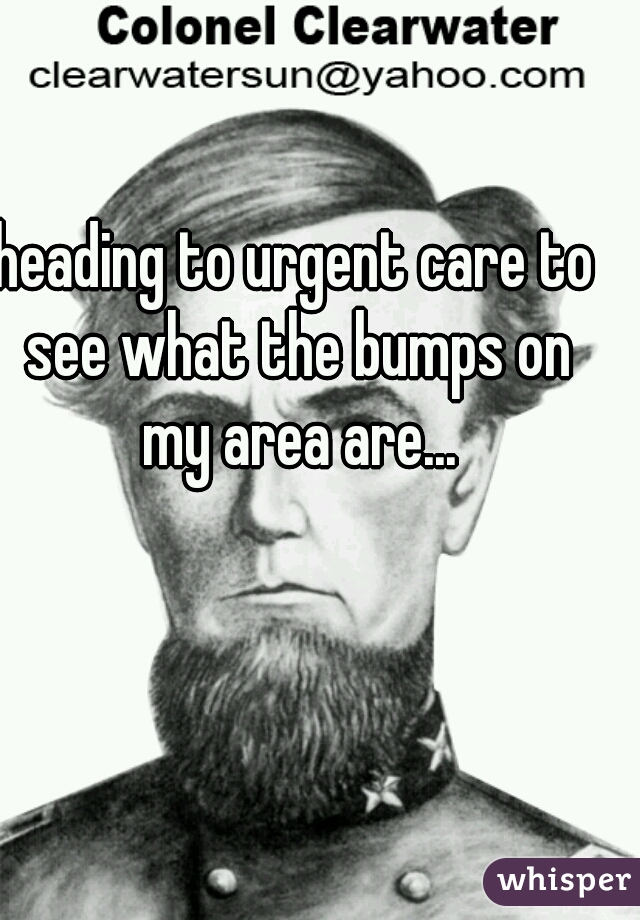 heading to urgent care to see what the bumps on my area are...