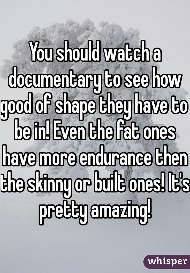 You should watch a documentary to see how good of shape they have to be in! Even the fat ones have more endurance then the skinny or built ones! It's pretty amazing!