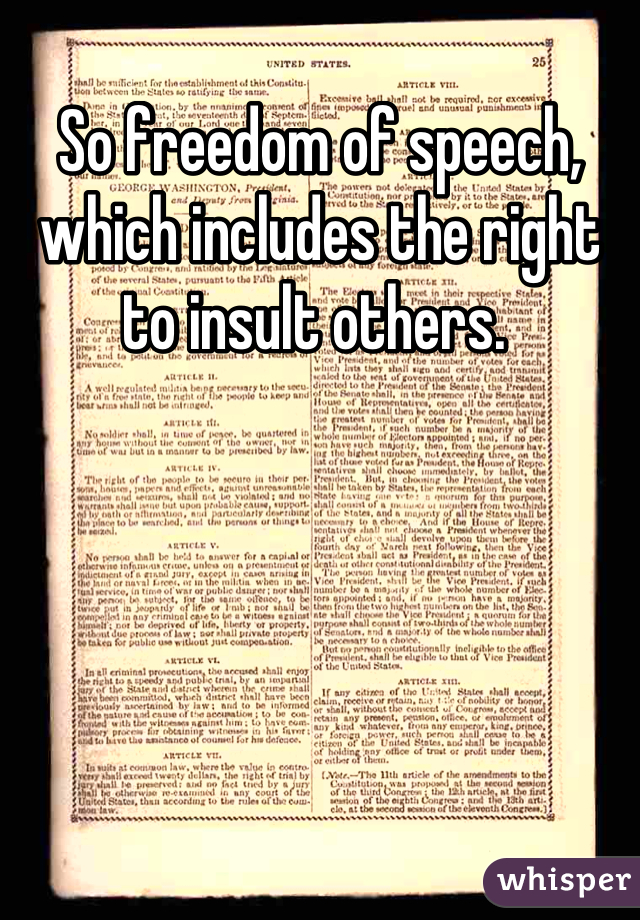 So freedom of speech, which includes the right to insult others. 