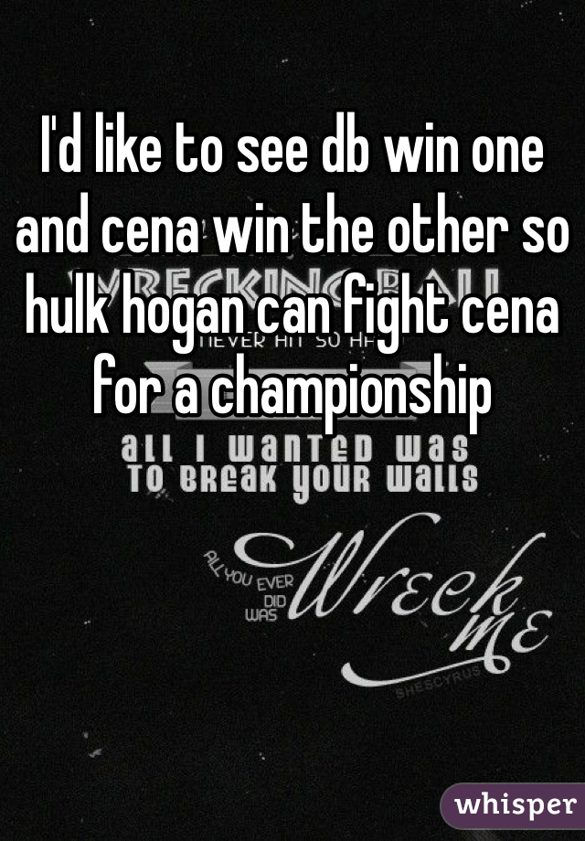 I'd like to see db win one and cena win the other so hulk hogan can fight cena for a championship 