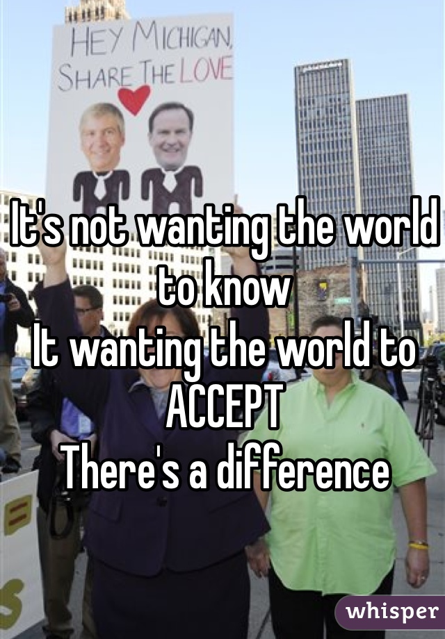 It's not wanting the world to know
It wanting the world to ACCEPT
There's a difference 