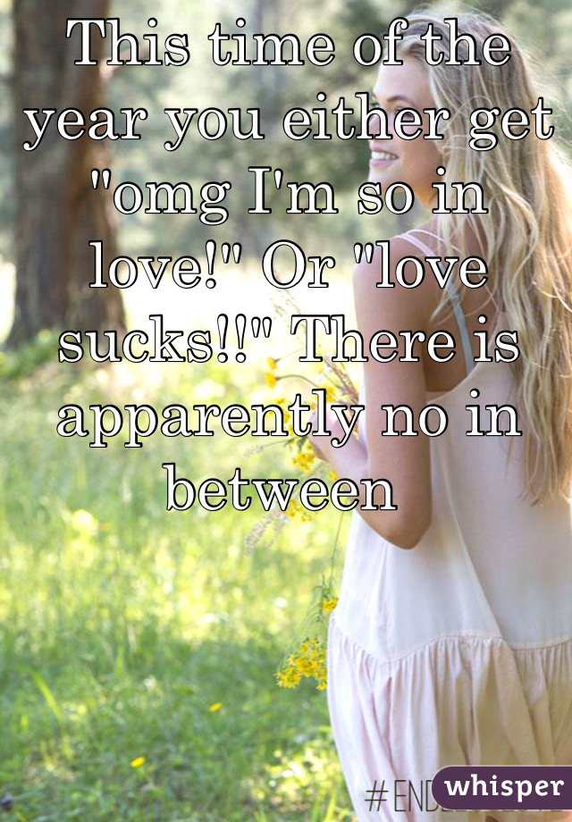 This time of the year you either get "omg I'm so in love!" Or "love sucks!!" There is apparently no in between 