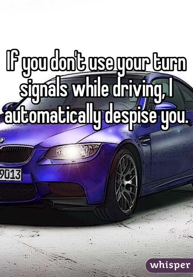 If you don't use your turn signals while driving, I automatically despise you.