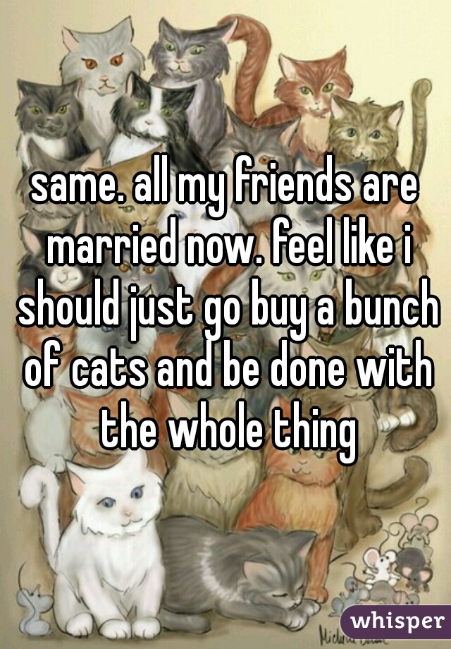 same. all my friends are married now. feel like i should just go buy a bunch of cats and be done with the whole thing