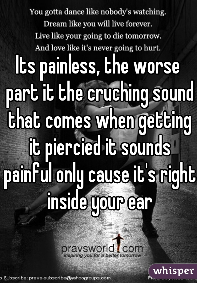 Its painless, the worse part it the cruching sound that comes when getting it piercied it sounds painful only cause it's right inside your ear