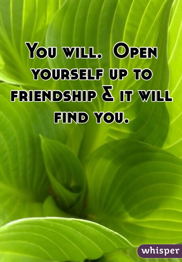 You will.  Open yourself up to friendship & it will find you.