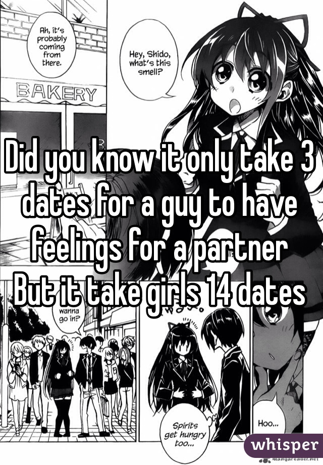 Did you know it only take 3 dates for a guy to have feelings for a partner
But it take girls 14 dates