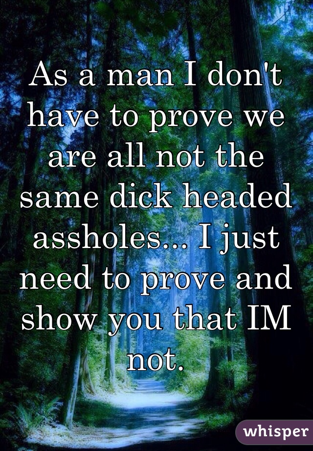 As a man I don't have to prove we are all not the same dick headed assholes... I just need to prove and show you that IM not.