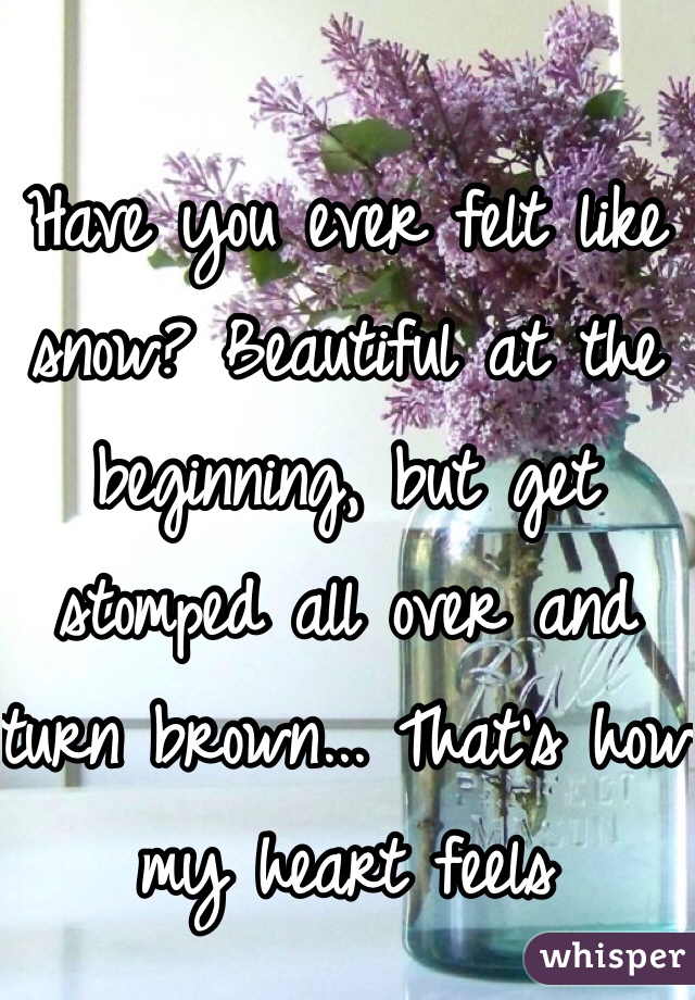 Have you ever felt like snow? Beautiful at the beginning, but get stomped all over and turn brown... That's how my heart feels 