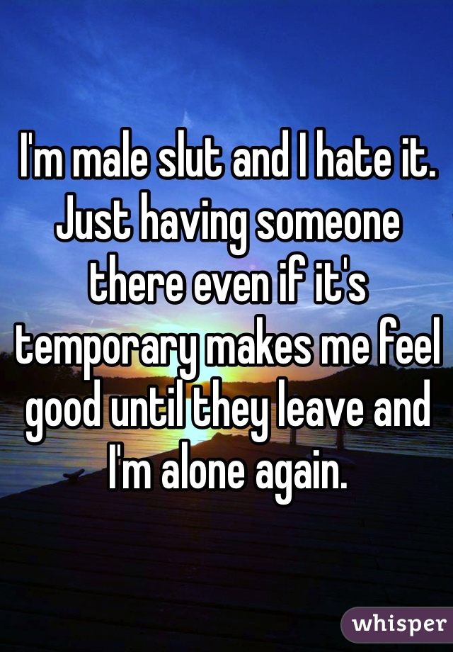 I'm male slut and I hate it. Just having someone there even if it's temporary makes me feel good until they leave and I'm alone again. 