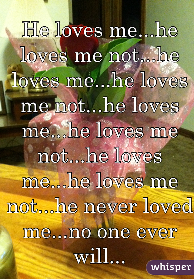 He loves me...he loves me not...he loves me...he loves me not...he loves me...he loves me not...he loves me...he loves me not...he never loved me...no one ever will...